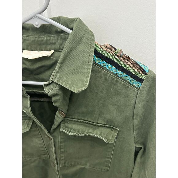 INA Utility Shirt Olive Embroidered Festival Western Epaulet Vibes Medium - Picture 6 of 6